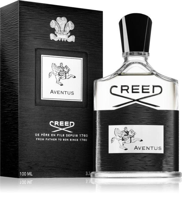 Creed Aventus: fresh bergamot, pineapple, smoky birch & musk create a bold, confident scent.