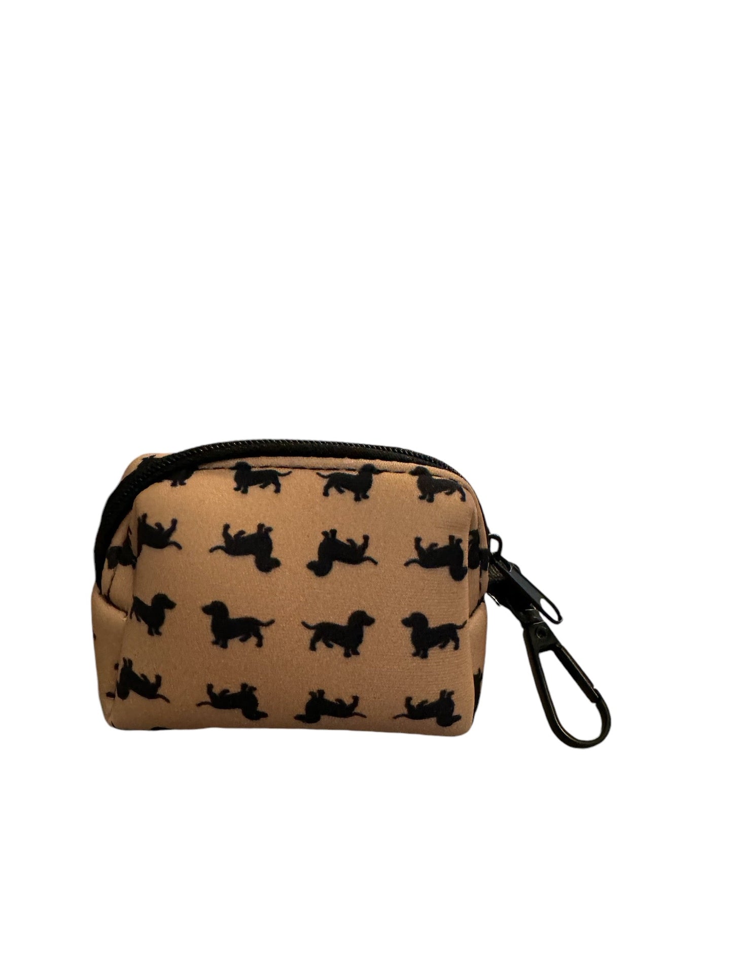 Dachshund Dog Poo Bag Holder with dachshund silhouette design and clip.