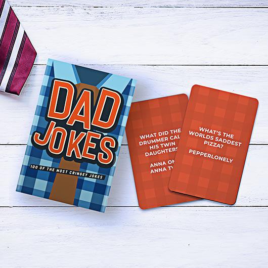 Hilarious "Dad Jokes" cards set, featuring 100 funny and cringe-worthy jokes, perfect gift for any gathering.