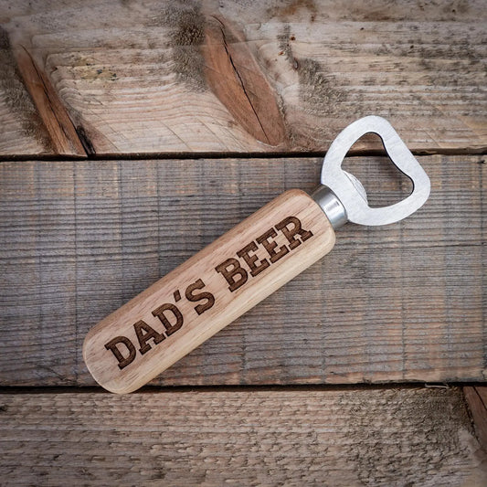 Wonderfully rustic laser engraved Dad's Beer Bottle Opener.