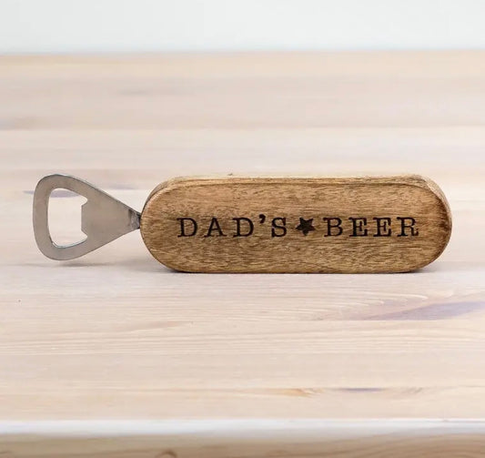 Dad’s Beer Wooden Bottle Opener, engraved and practical. A fun gift for beer loving dads, or added to any hamper.