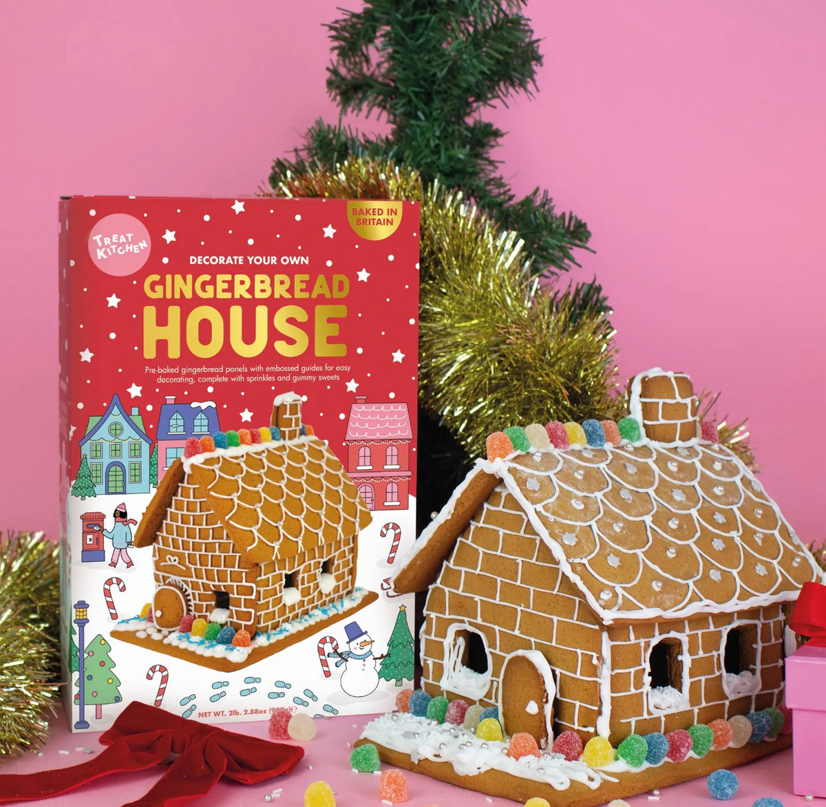 Treat Kitchen Decorate Your Own Gingerbread House kit with pre-baked panels, sprinkles and sweets. A fun festive activity for the whole family.