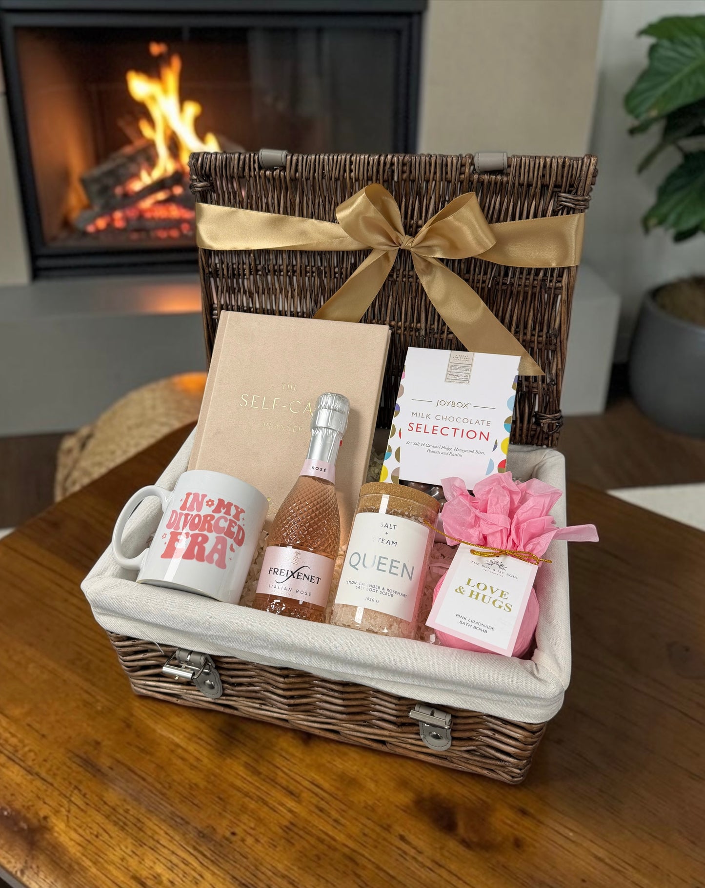 Divorced era gift hamper with mug, prosecco and self care items  