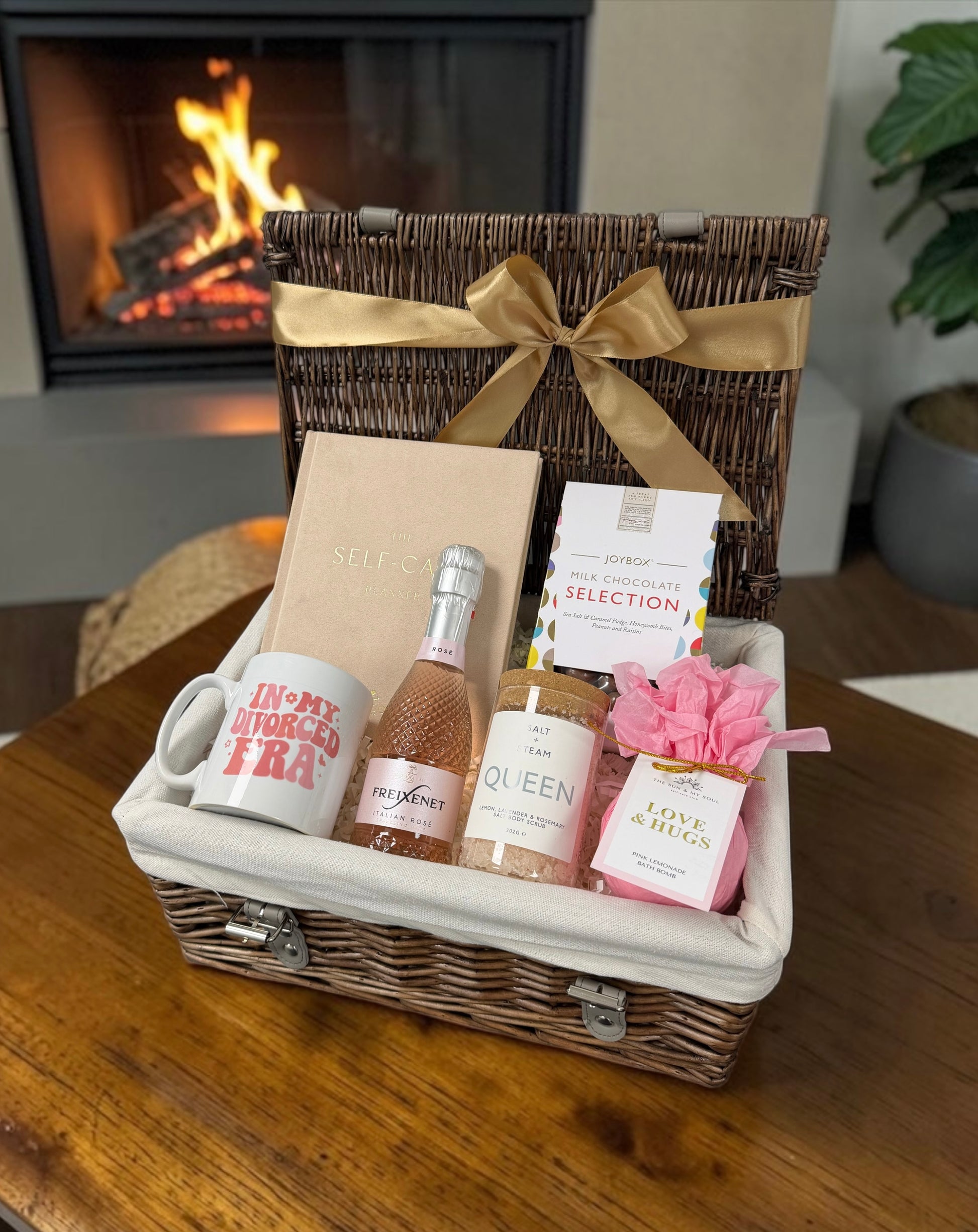 Divorced era gift hamper with mug, prosecco and self care items  