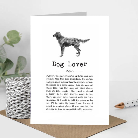 Dog Lover Card with vintage dog illustration and heartwarming quotes.