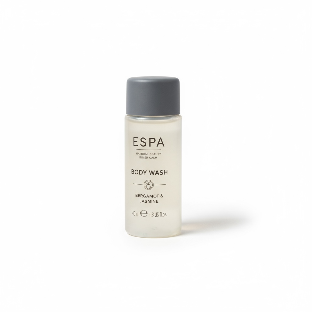 ESPA Bergamot & Jasmine Body Wash 40ml travel size – luxury cleansing gel with uplifting fragrance, perfect for hampers or holidays.