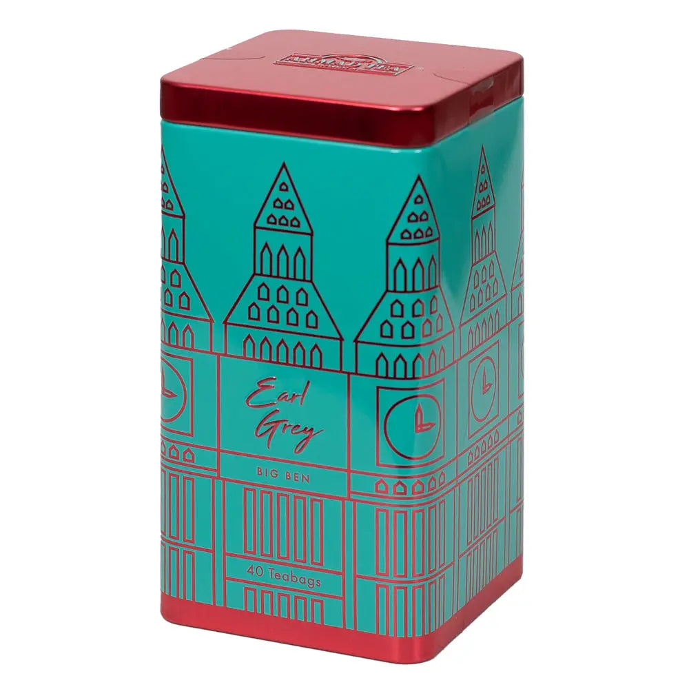 Earl Grey Tea in Big Ben Tin with 40 tagless teabags, featuring London landmarks design.
