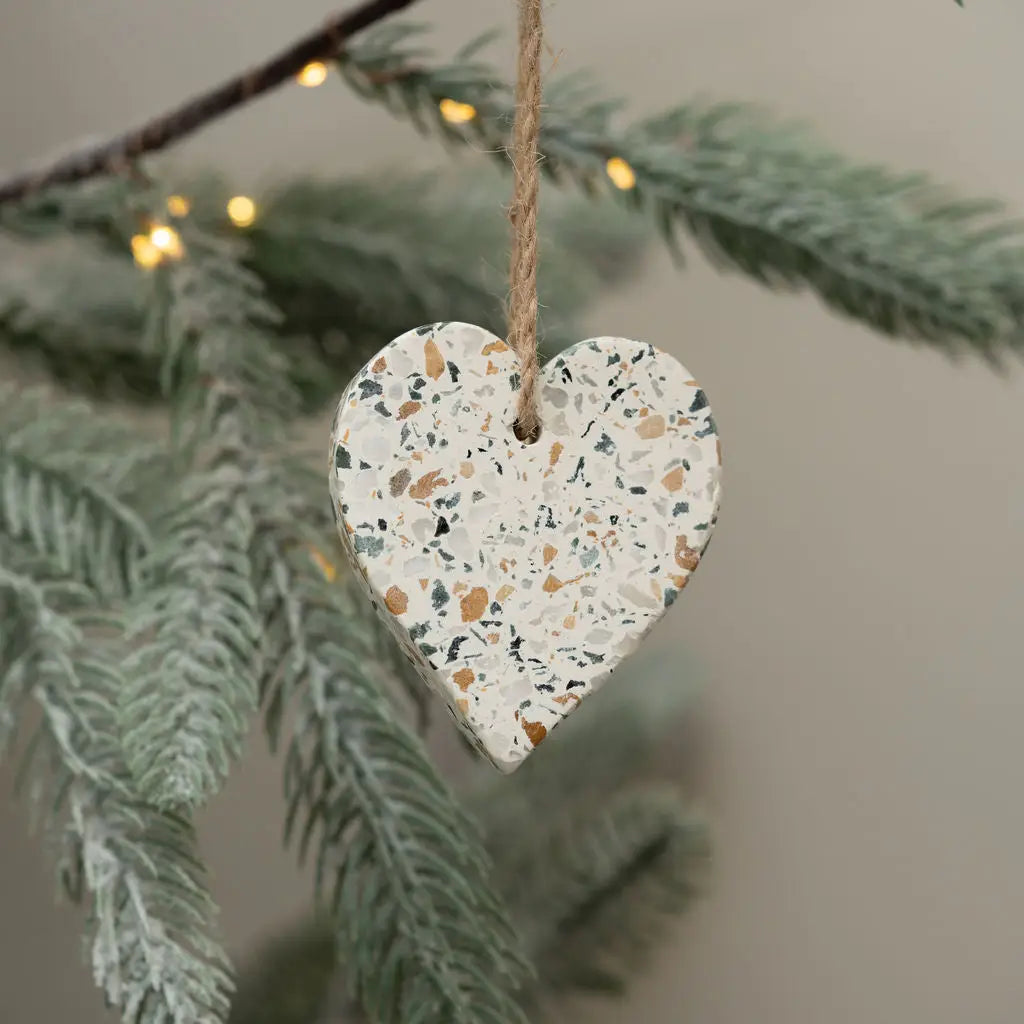Earthy terrazzo heart with rustic tones adds warmth, charm, and nature-inspired beauty to your home.