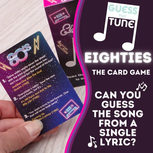 1980's music quiz card game, Guess That Tune, party entertainment, nostalgic gift.