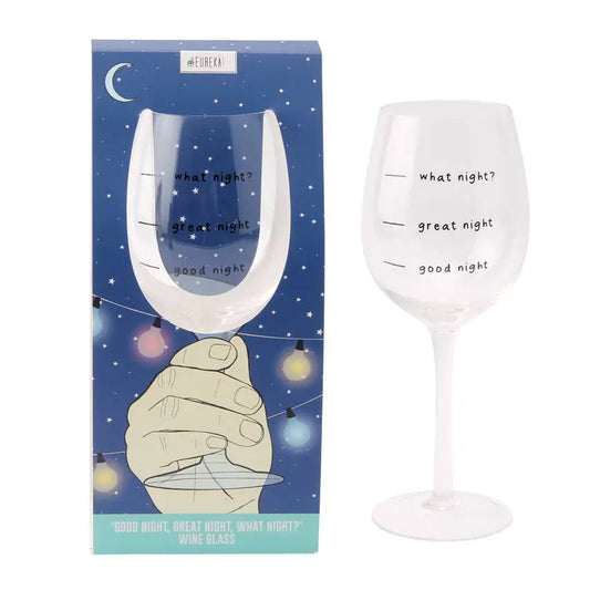Amusing wine glass with humorous text, perfect gift for wine lovers.