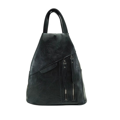 Faux Leather Backpack with Exterior Zippers & Handle