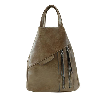 Faux Leather Backpack with Exterior Zippers & Handle