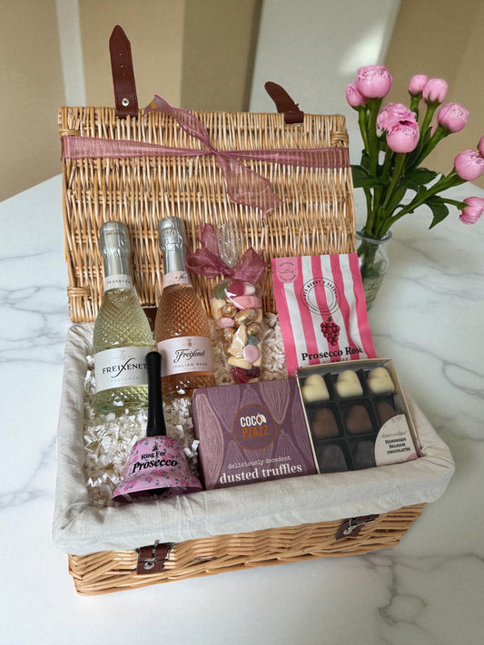 Rosé, Prosecco & treats with a Prosecco bell—perfect for a sweet and sparkling celebration.