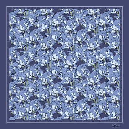 Floral Square Silk Twill Scarf - Blue