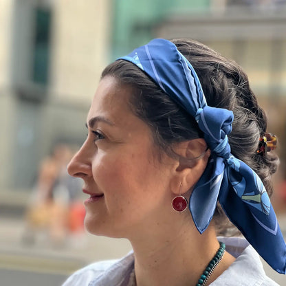 Floral Square Silk Twill Scarf - Blue