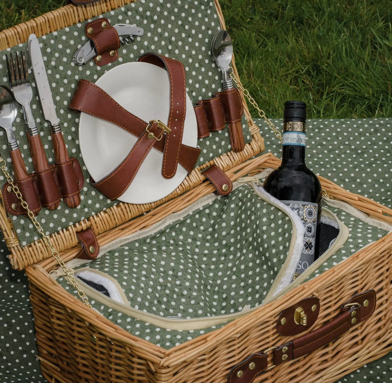 Picnic basket equipped with all of your essential items. 