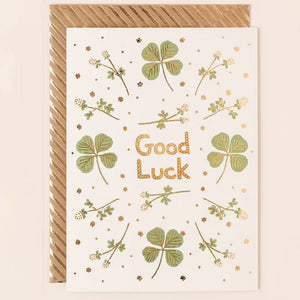 Four leaf clover Good Luck card