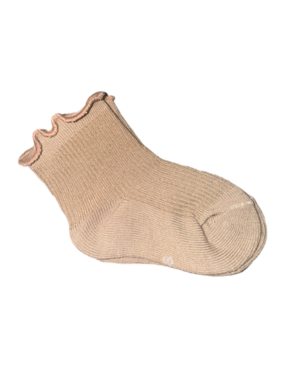 Cute pair of frilled baby socks in taupe.