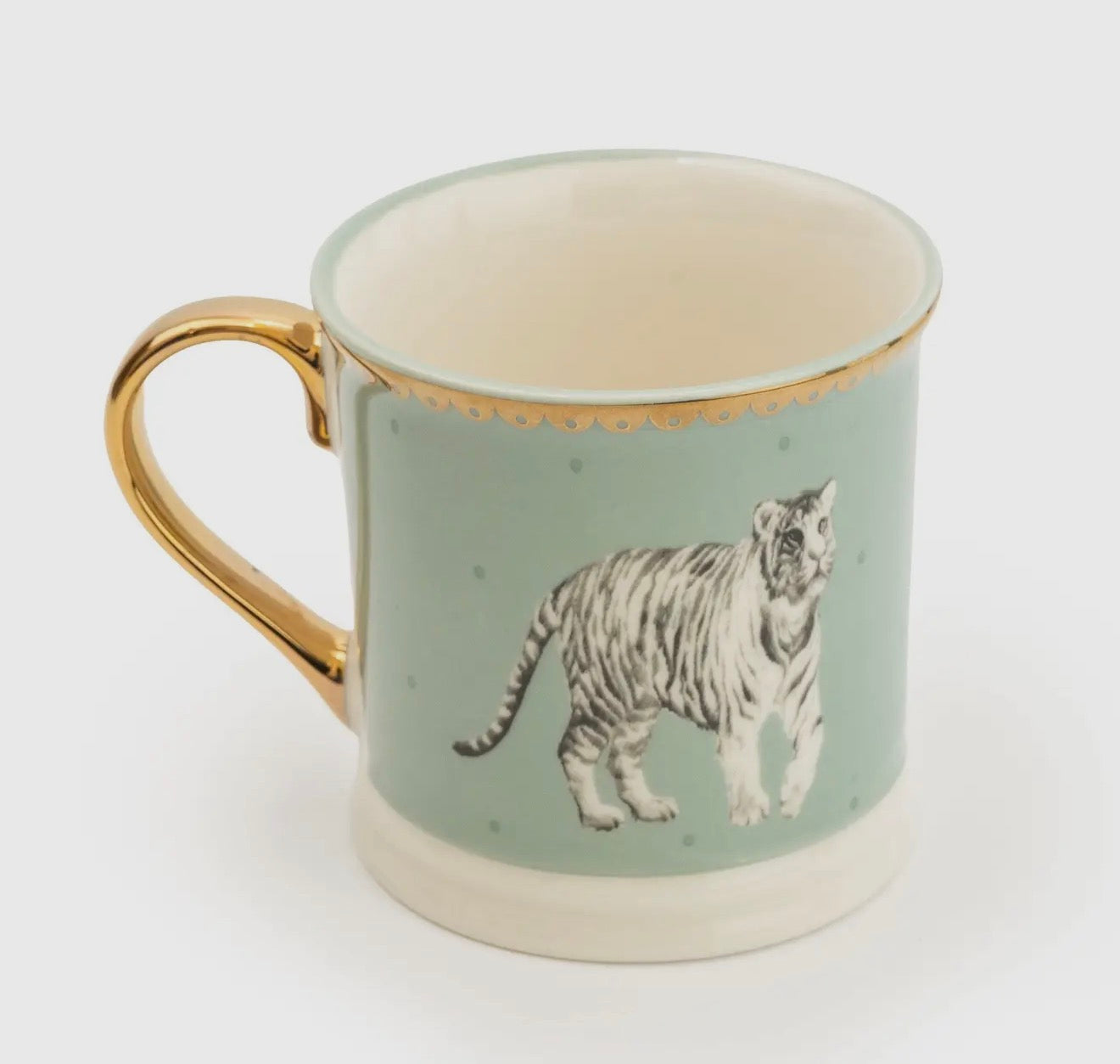 Teal Tiger Tankard Mug With Gold Handle