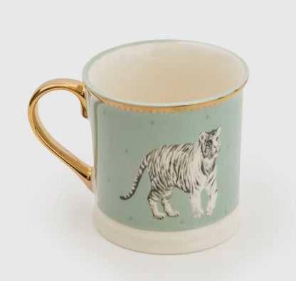 Teal Tiger Tankard Mug With Gold Handle