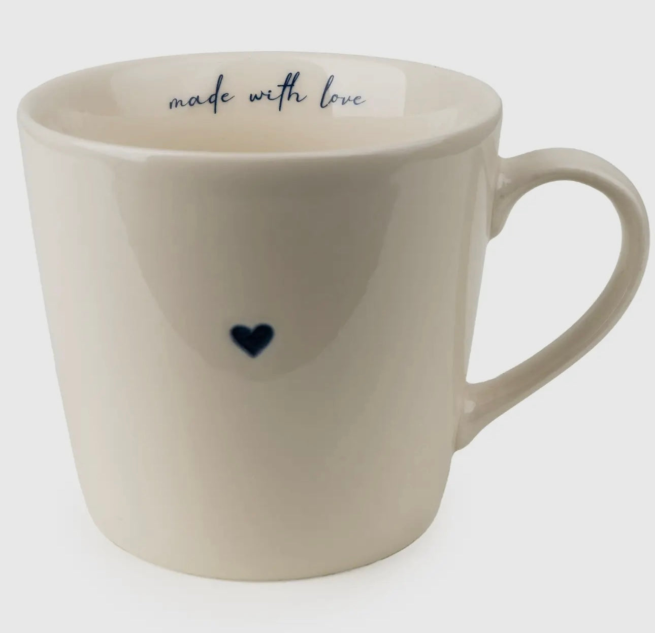 Made With Love V Shaped Mug with Navy Heart