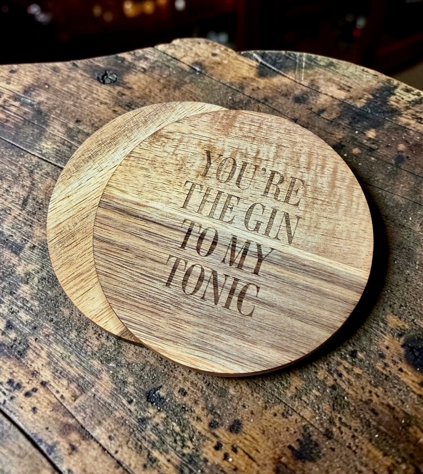 ‘You’re the gin to my tonic’ Wooden Drink Coasters | Set Of 2