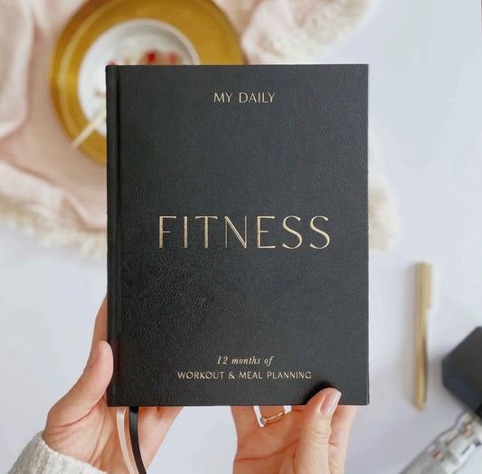Daily Fitness Planner in Elegant Black Vegan Leather