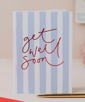 Get Well Soon Blue Striped Card