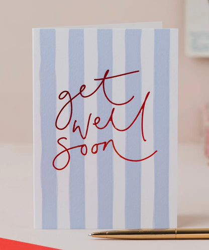 Get Well Soon Blue Striped Card