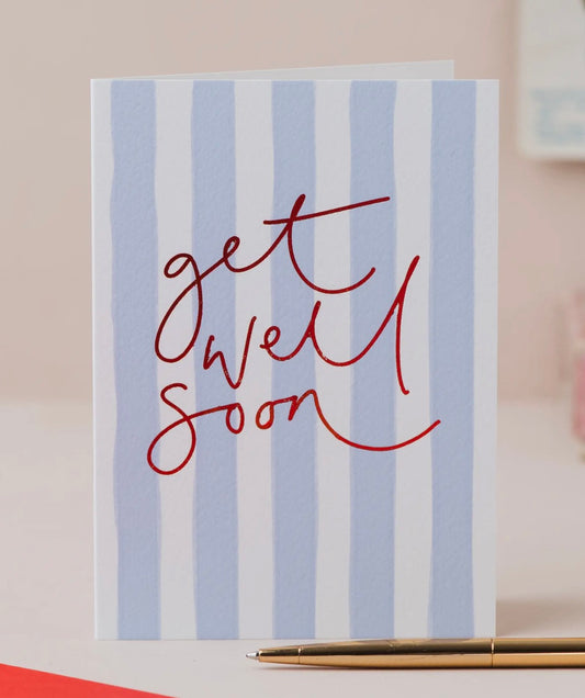 Get Well Soon Blue Striped Card
