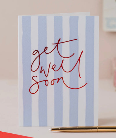 Get Well Soon Blue Striped Card