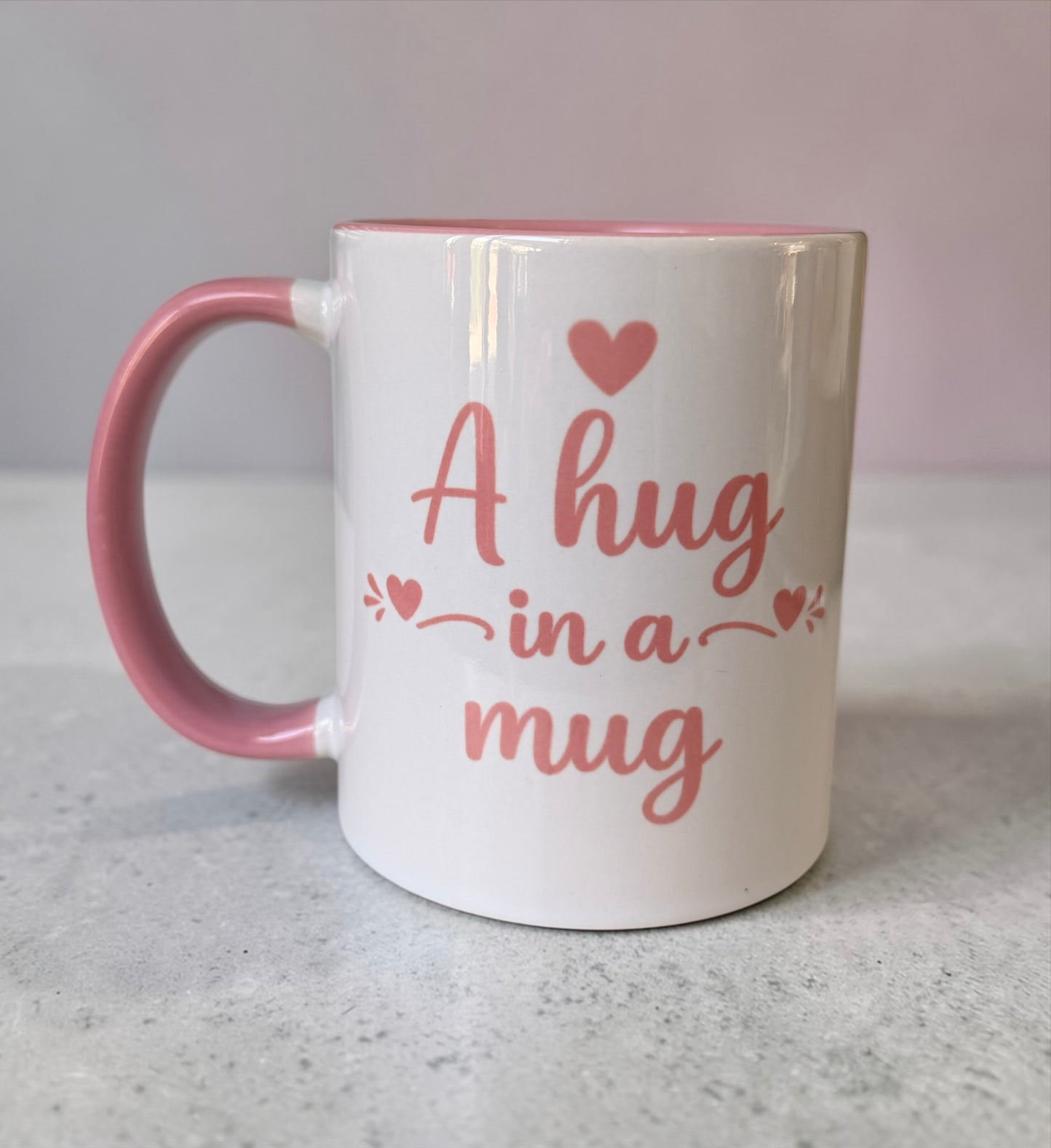 ‘A Hug In A Mug’ Pink Handled Mug (2 variants)