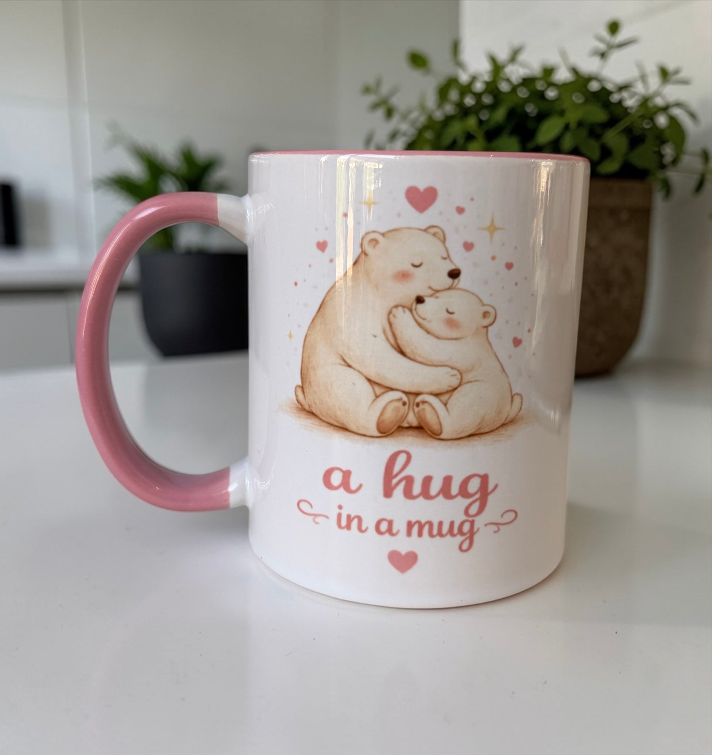 ‘A Hug In A Mug’ Pink Handled Mug (2 variants)