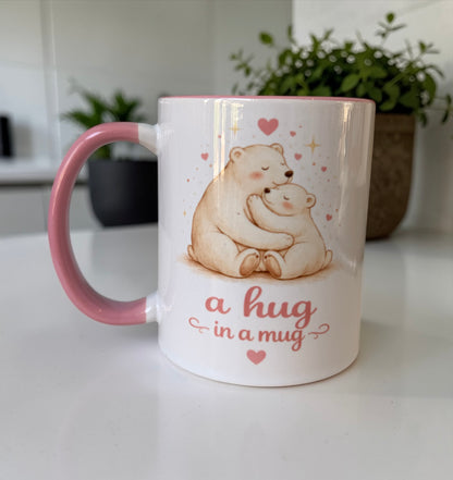 ‘A Hug In A Mug’ Pink Handled Mug (2 variants)