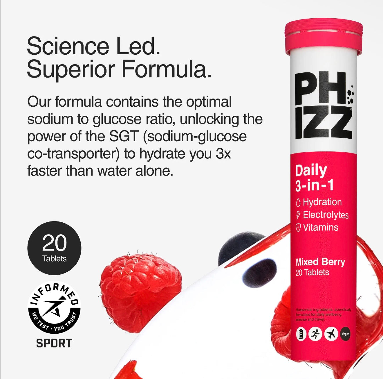 Phizz Daily 3-in-1 Effervescent Tablets | Mixed Berry or Mango