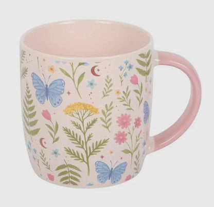 Luna Bloom Floral Print Mug with Pink Handle