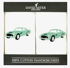 Classic Car Embroidered White Cotton Handkerchiefs