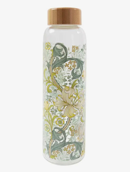 William Morris Golden Lily Patterned Glass Bottle with Bamboo Lid | 600ml