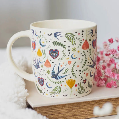 Cream Folk Floral Print Mug
