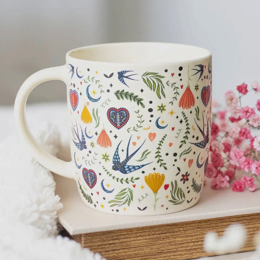 Cream Folk Floral Print Mug