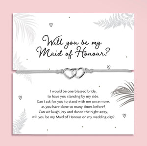 ‘’Will You Be My Maid Of Honour’’ | Silver Heart Bracelet