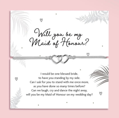 ‘’Will You Be My Maid Of Honour’’ | Silver Heart Bracelet