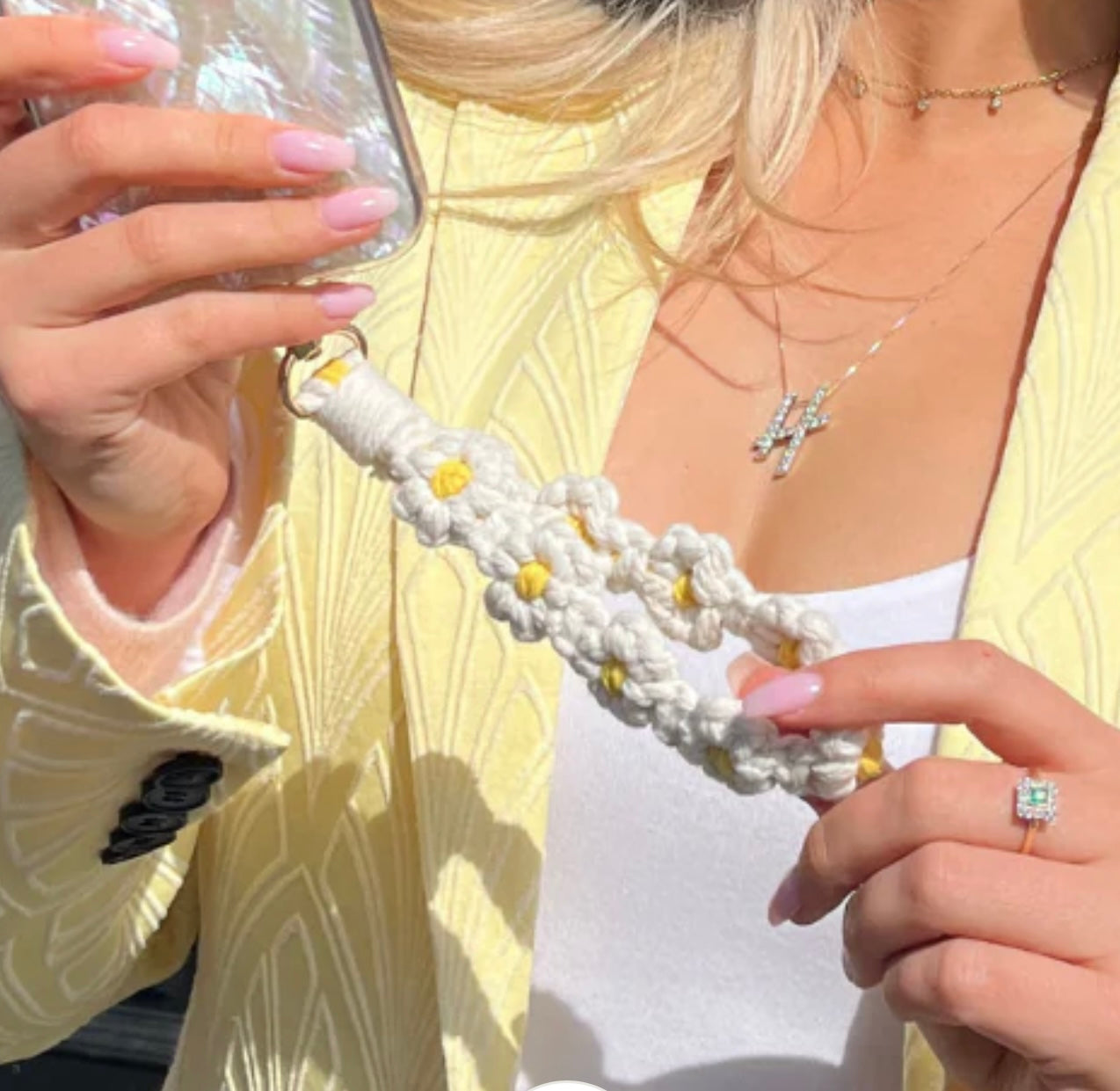 Crochet Flower Phone Strap - Daisy