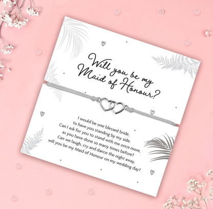 ‘’Will You Be My Maid Of Honour’’ | Silver Heart Bracelet