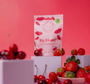 ‘Big Kisses’ Sour Strawberry and Cherry Gummies (vegan) 50g