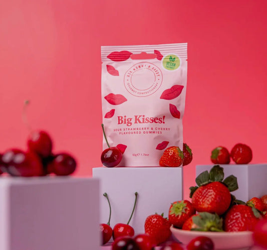 ‘Big Kisses’ Sour Strawberry and Cherry Gummies (vegan) 50g