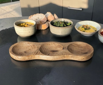 Triple Dipping Dish in Mango Wood