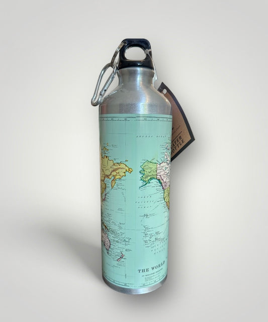 World map water bottle aluminium clip lid travelling gift   