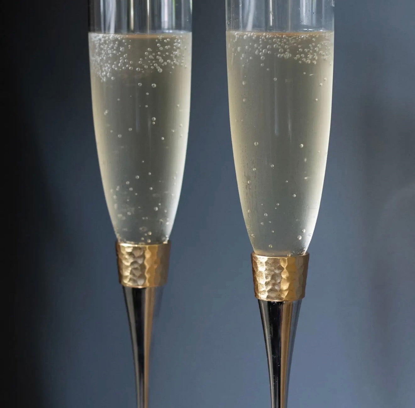 Silver-Plated Champagne Flutes with Brushed Gold Detail, Set of 2