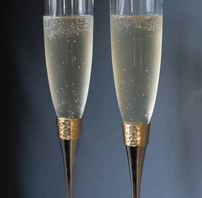 Silver-Plated Champagne Flutes with Brushed Gold Detail, Set of 2